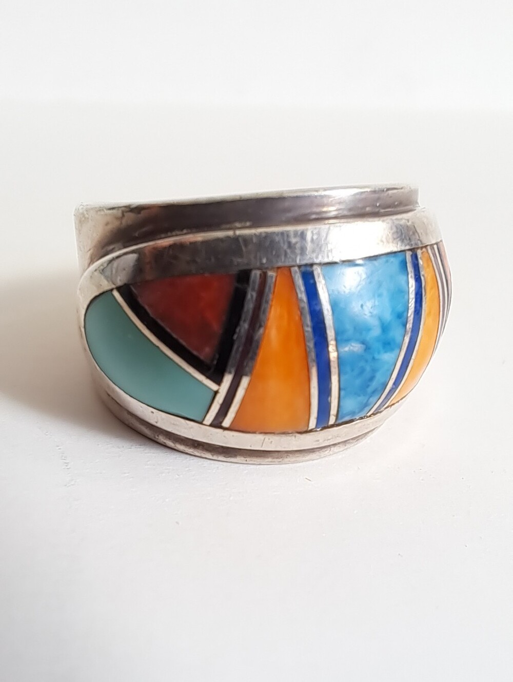 Signed Navajo Sterling Silver Jason Livingston Multi-Stone Turquoise Ring 6.5